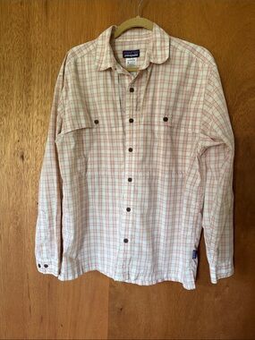 Patagonia Men’s Plaid Long-Sleeve Button-Down Fishing Shirt with mesh panels